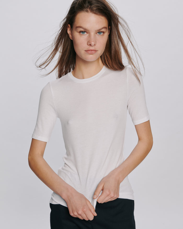 Modal Rib Short Sleeve Crew Neck Tee - White