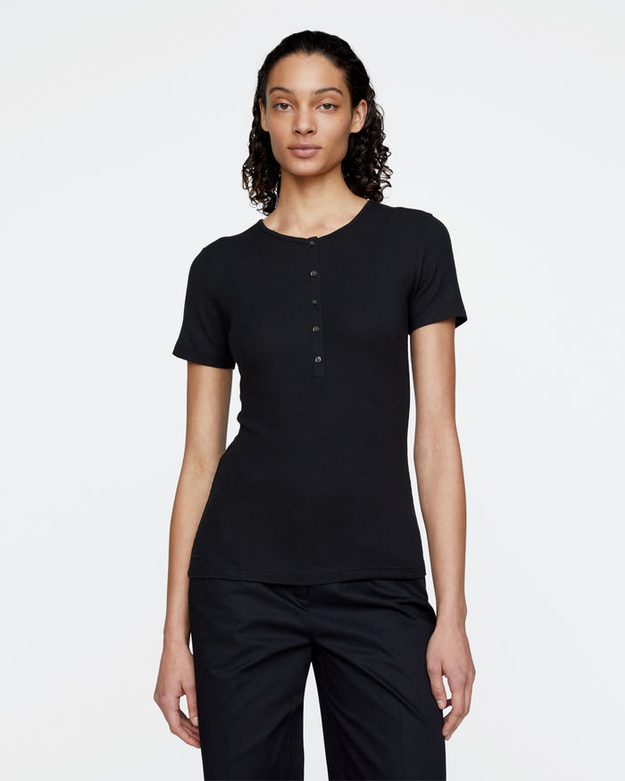 Modal Rib Short Sleeve Henley - Black