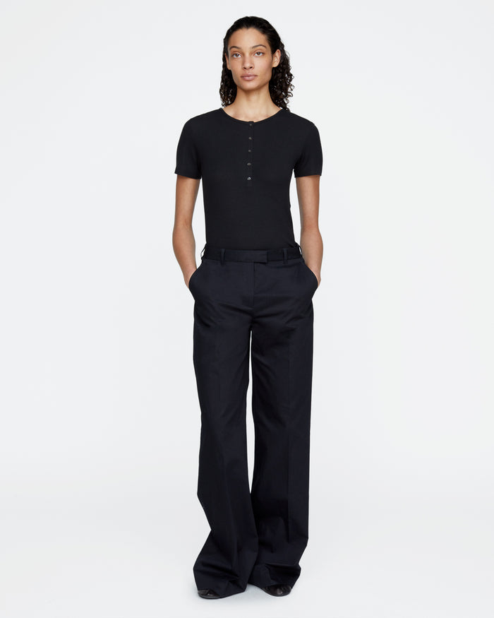 Modal Rib Short Sleeve Henley - Black
