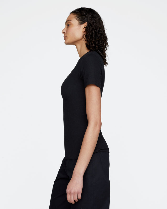 Modal Rib Short Sleeve Henley - Black
