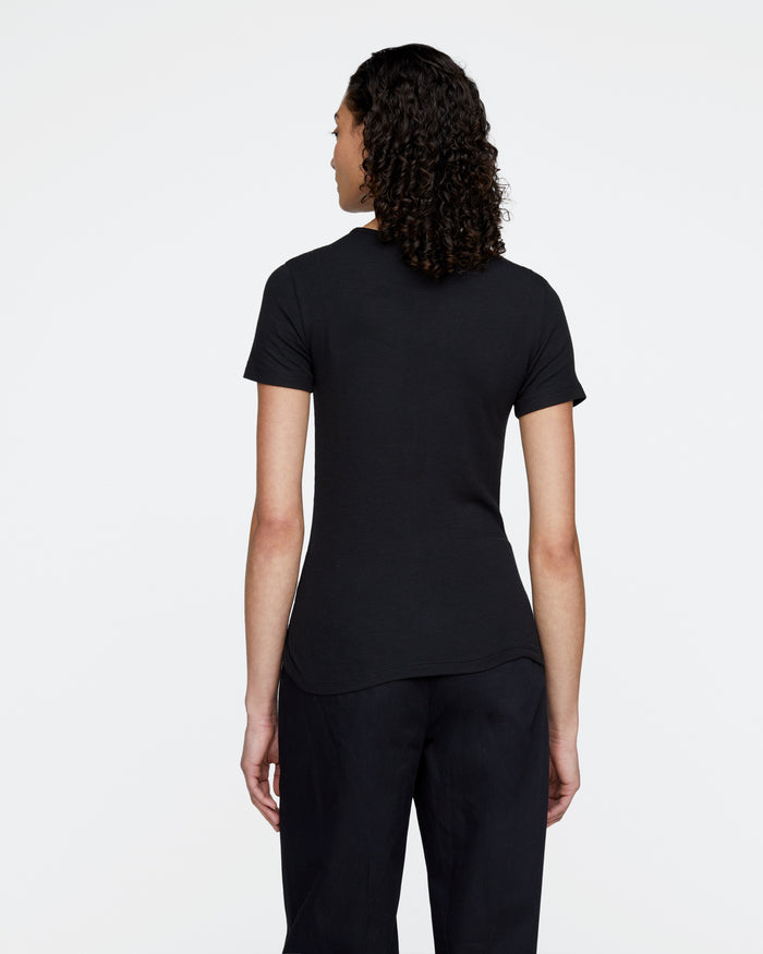 Modal Rib Short Sleeve Henley - Black