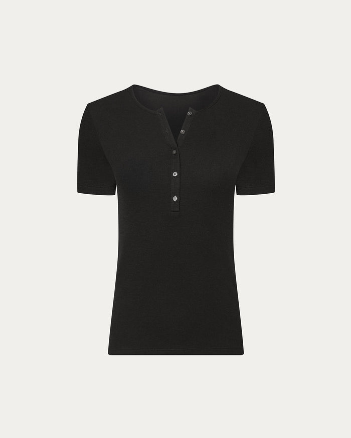 Modal Rib Short Sleeve Henley - Black