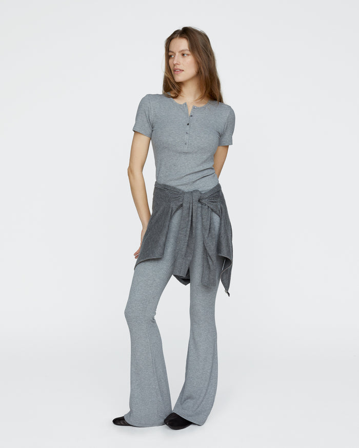 Modal Rib Short Sleeve Henley - Medium Heather Grey