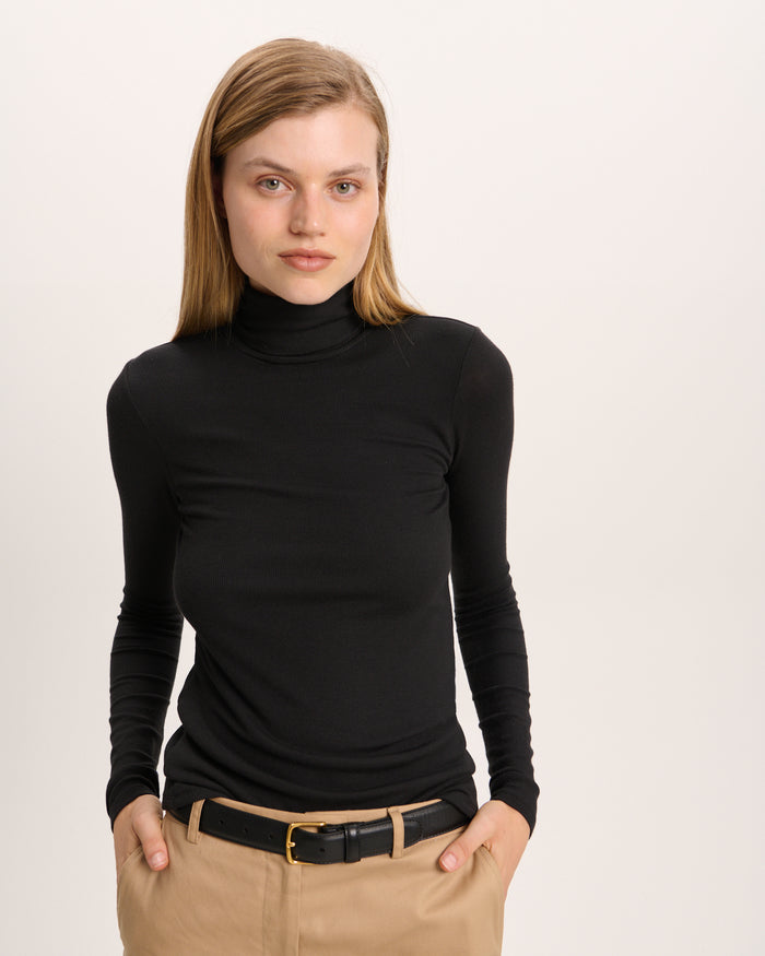 Modal Rib Turtleneck - Black