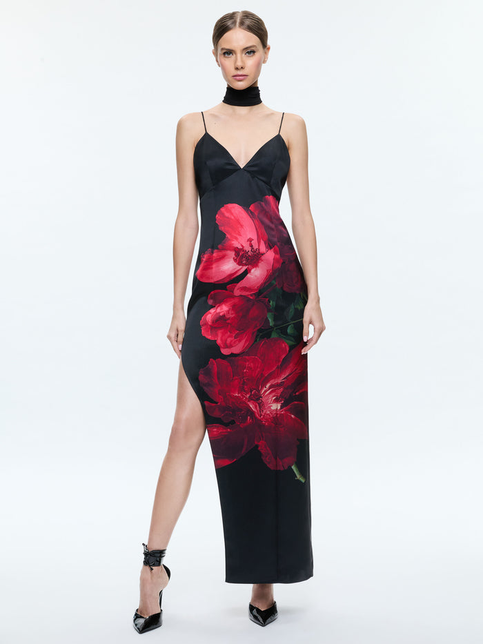 MONIKA MAXI DRESS - PEONY PETALS BRIGHT RUBY