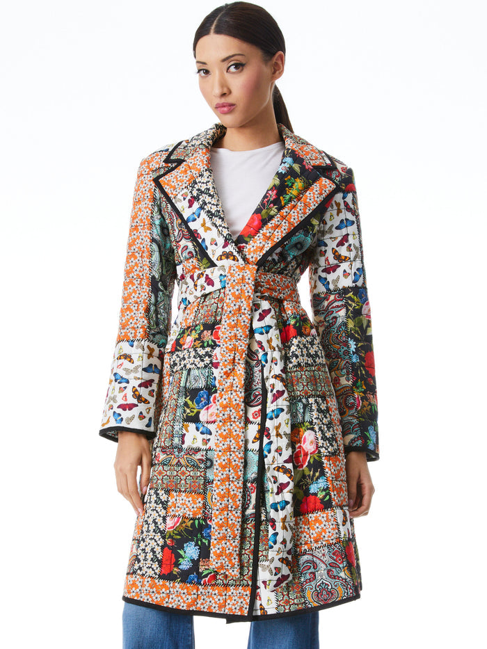 MOYA QUILTED PATCHWORK BELTED COAT - MULTI/BLACK