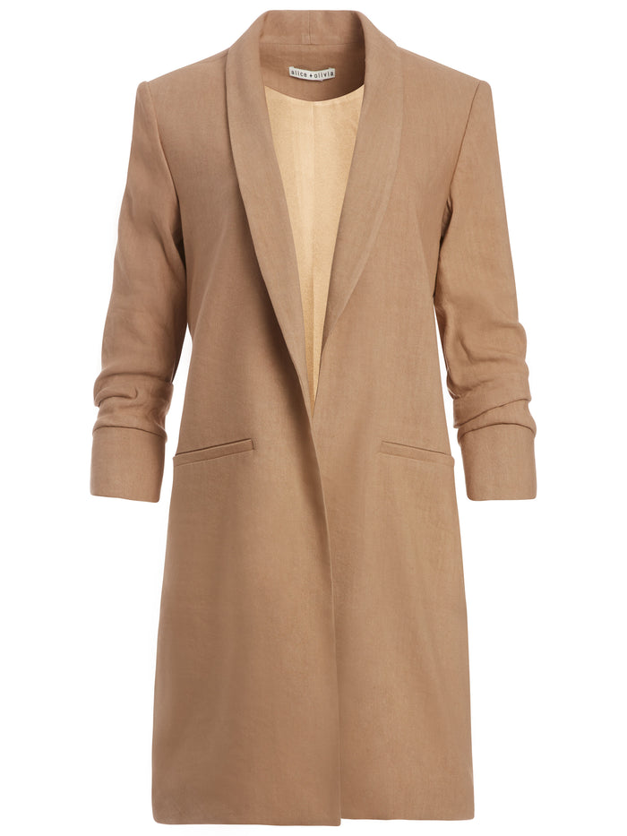 MURIEL SCRUNCHED SLIT SLEEVE COAT - TAN