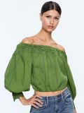 NAN EMBROIDERED OFF THE SHOULDER BLOUSE - AVOCADO