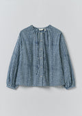 Natural Dye Stripe Cotton Gathered Top | Indigo