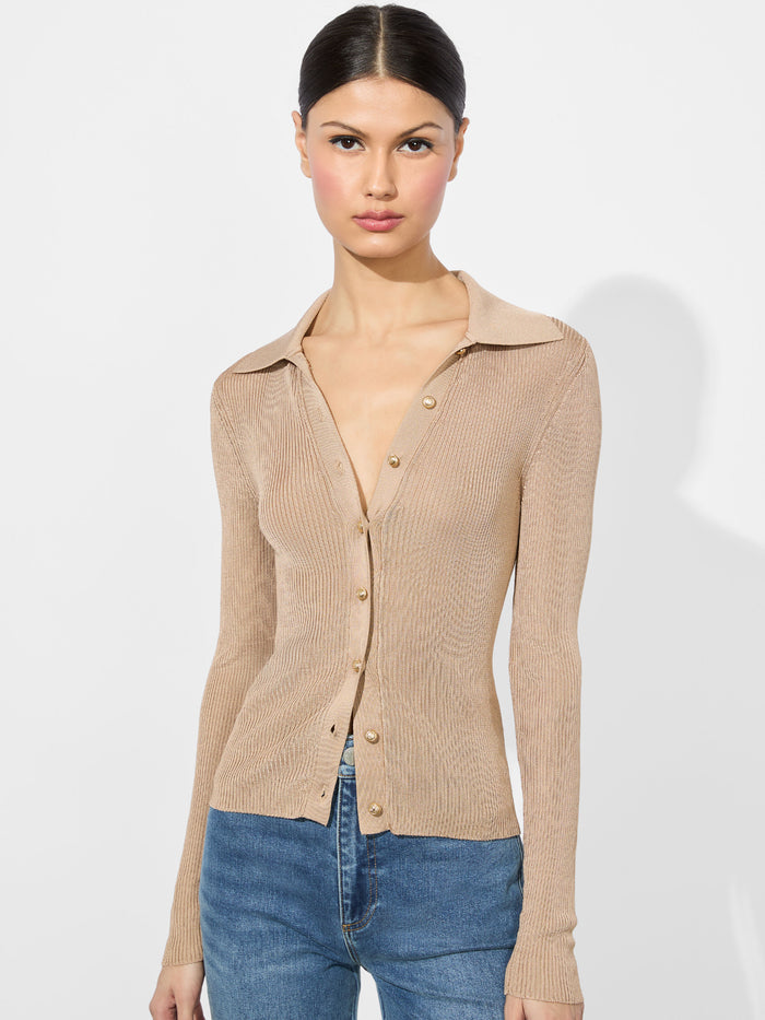 NEALIE RIBBED POLO - TAN