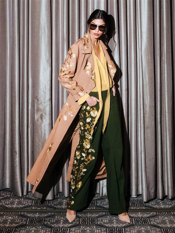 NEVADA EMBROIDERED TRENCH COAT - DEEP PECAN/MULTI