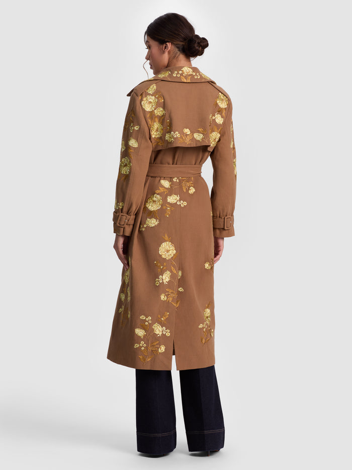 NEVADA EMBROIDERED TRENCH COAT - DEEP PECAN/MULTI