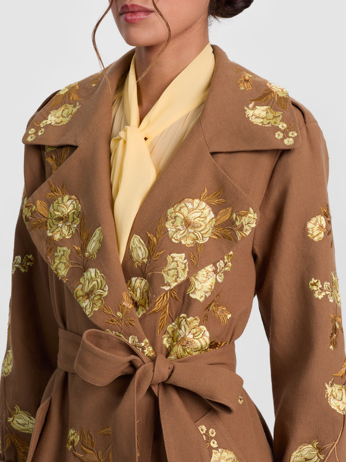 NEVADA EMBROIDERED TRENCH COAT - DEEP PECAN/MULTI