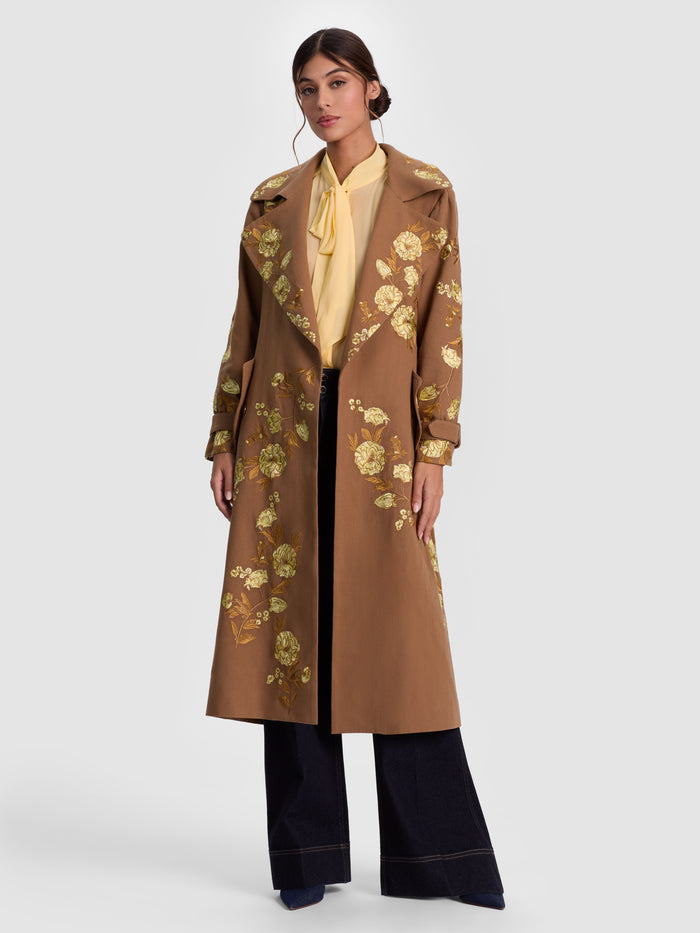 NEVADA EMBROIDERED TRENCH COAT - DEEP PECAN/MULTI