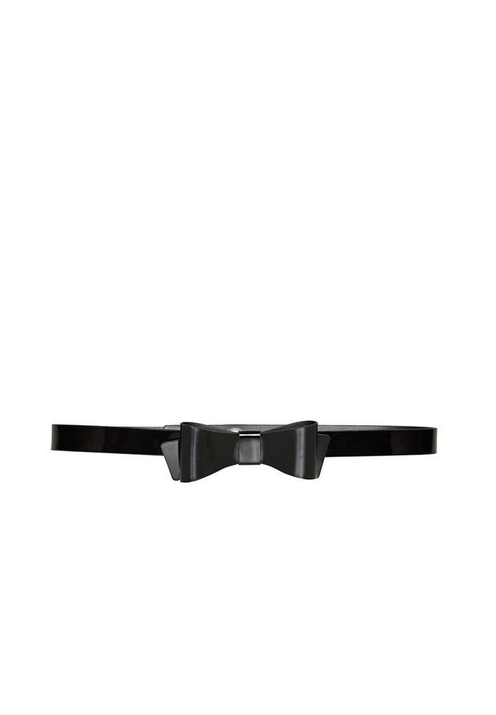 NEW BOW PATENT LEATHER BELT - BLACK