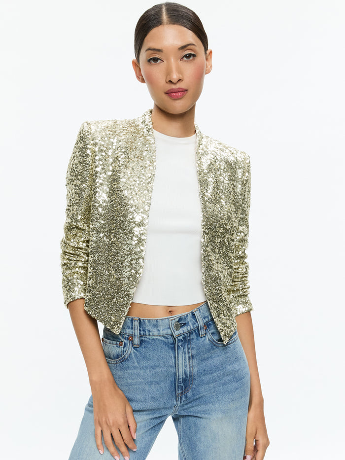 NEW HARVEY SEQUIN OPEN FRONT JACKET - PALE GOLD