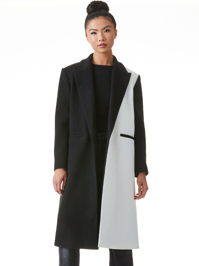 NICOLA COLORBLOCK MAXI COAT - BLACK/WHITE