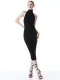 NIDA HIGH NECK OPEN BACK DRESS - BLACK