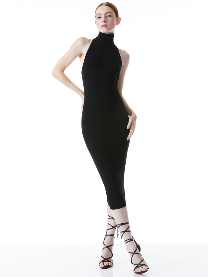 NIDA HIGH NECK OPEN BACK DRESS - BLACK