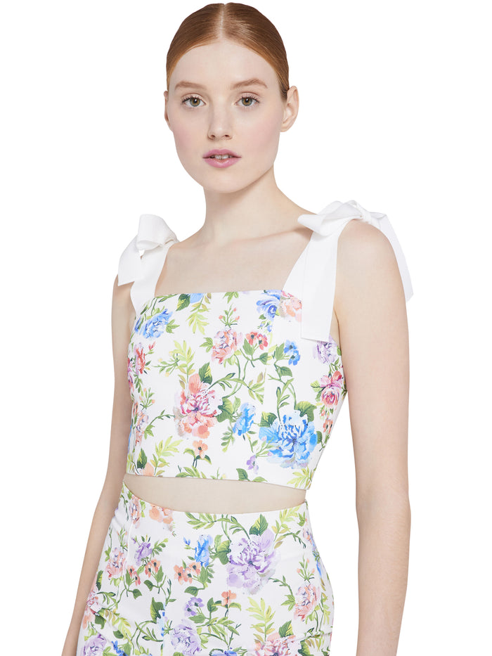 NIKA FLORAL FITTED CROP TOP - GARDENIA