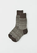 Nishiguchi Kutsushita Wool Jacquard Socks | Chocolate