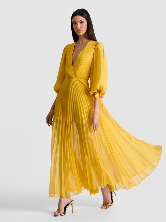 NYA PLEATED MAXI DRESS - GOLDEN HOUR
