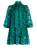 OCTAVIA TIE NECK MINI DRESS - DARK TEAL