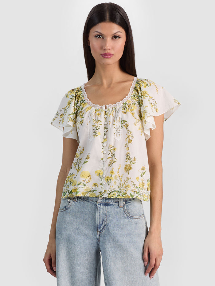 ODETTE FLUTTER SLEEVE TOP - FRESH AIR BUTTER