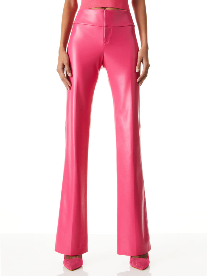 OLIVIA VEGAN LEATHER BOOTCUT PANT - WILD PINK