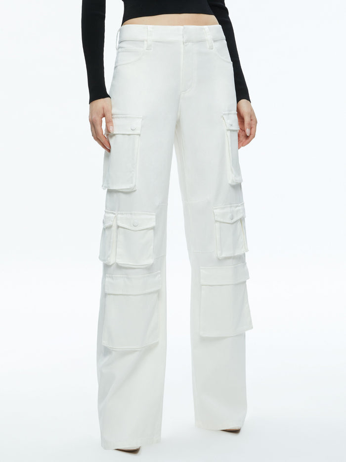 OLYMPIA MID RISE BAGGY CARGO PANTS - OFF WHITE