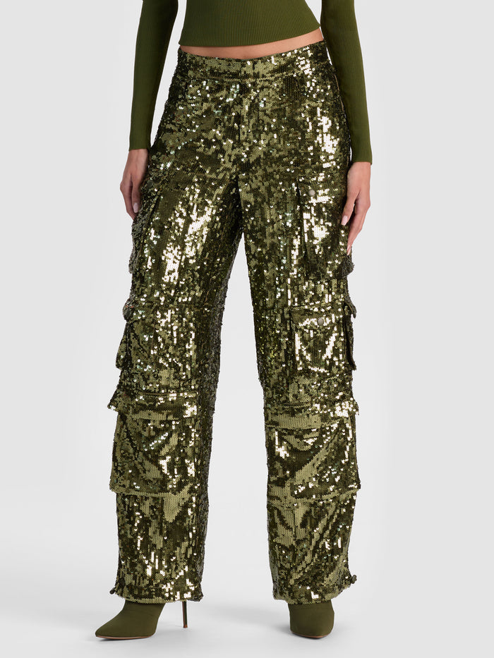 OLYMPIA SEQUIN CARGO PANT - DARK OLIVE