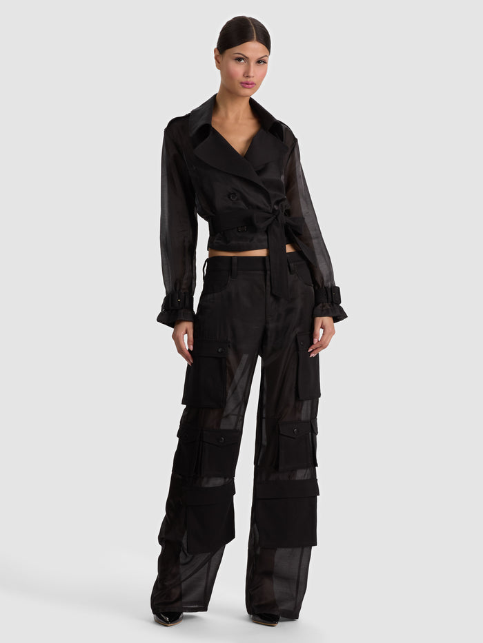 OLYMPIA SHEER COMBO CARGO PANT - BLACK