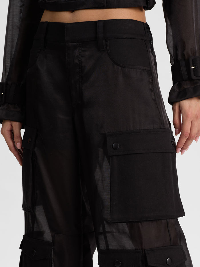 OLYMPIA SHEER COMBO CARGO PANT - BLACK