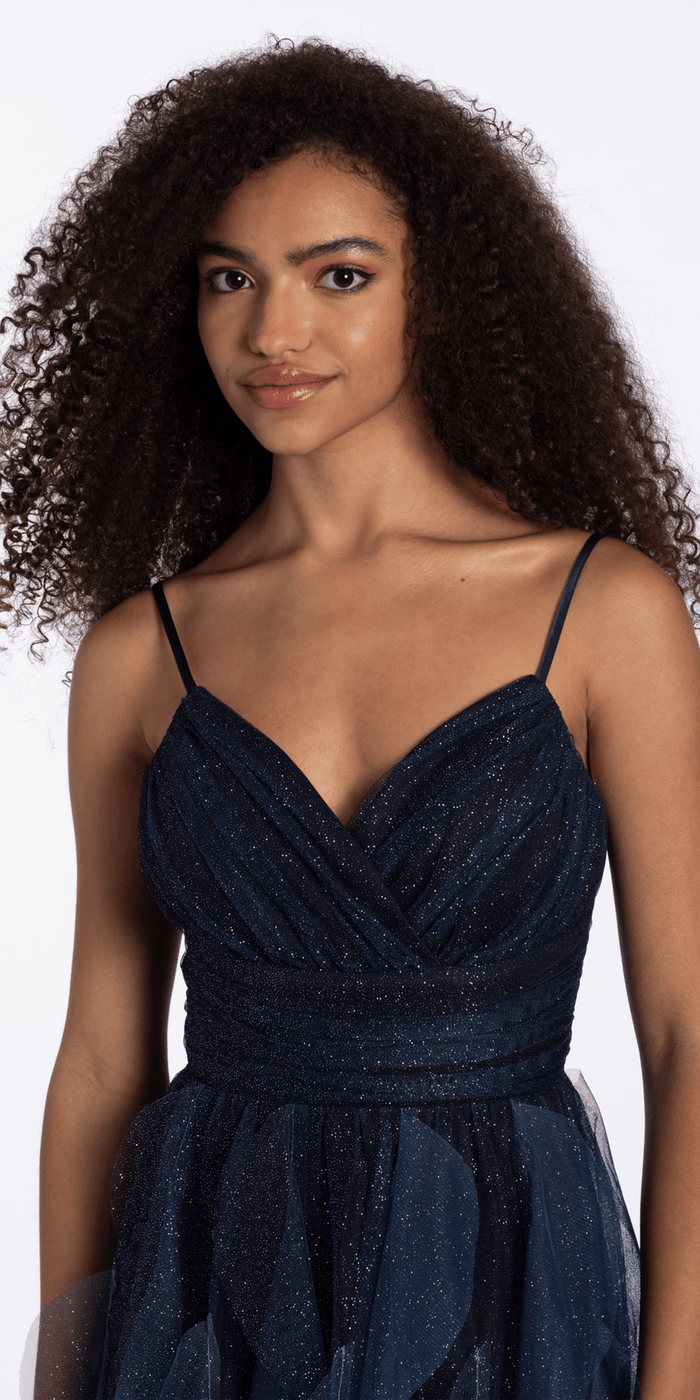 navy/size/4/missy/Camille La Vie/Ombre Glitter Mesh Empire Fit and Flare Dress/close up