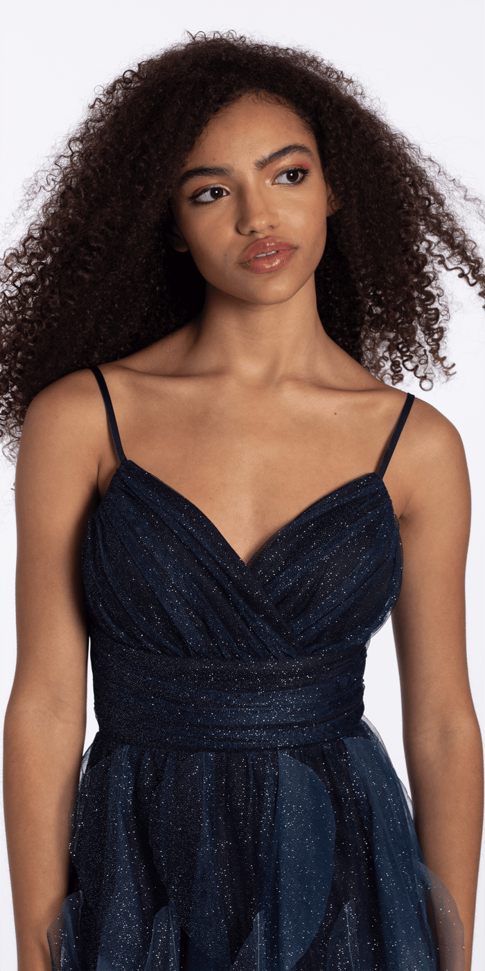 navy/size/4/missy/Camille La Vie/Ombre Glitter Mesh Empire Fit and Flare Dress/close up 2
