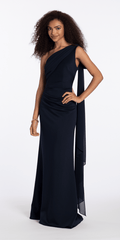 navy/size/4/missy/Camille La Vie /One Shoulder Scuba Column Dress with Chiffon Drape/front 2