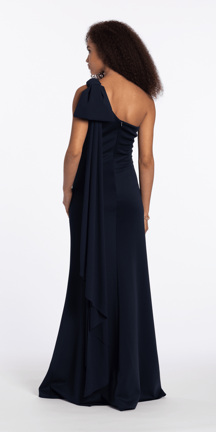 navy/size/4/missy/Camille La Vie /One Shoulder Scuba Column Dress with Chiffon Drape/back