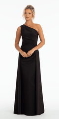 One Shoulder Scuba Column Dress with Overskirt - Camille La Vie