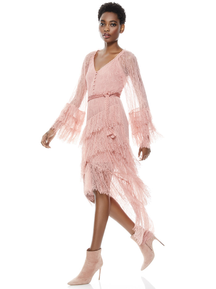 ONICA ASYMMETRICAL LACE DRESS - ROSE