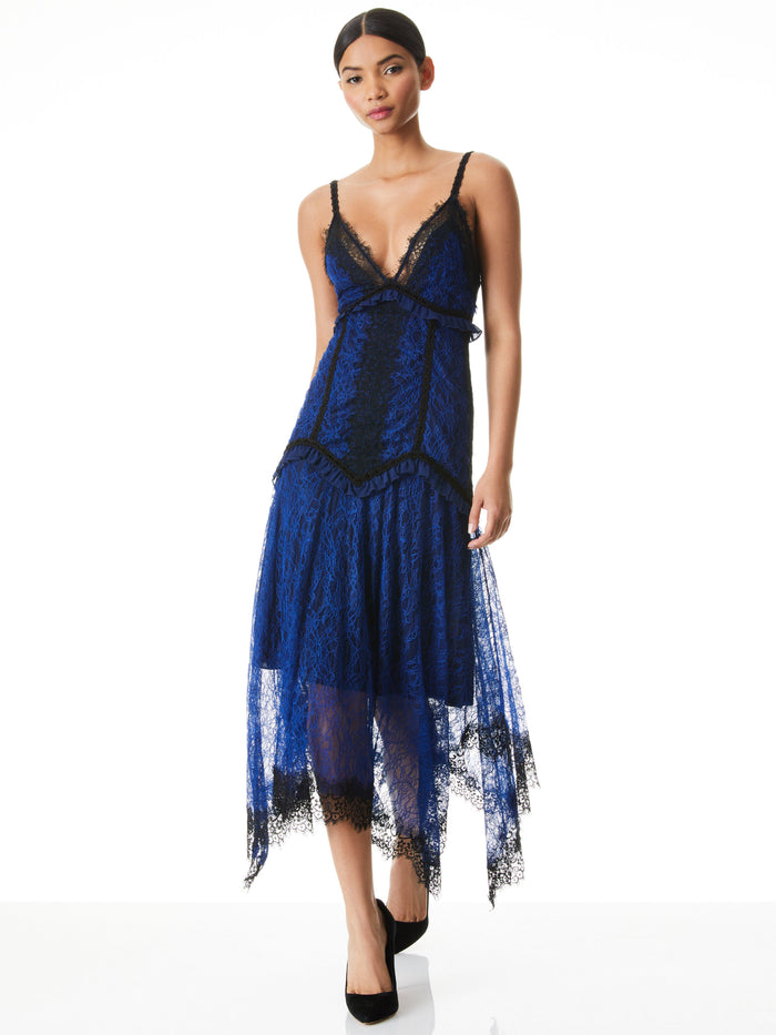 OPAL LACE HANDKERCHIEF DRESS - AZURE/BLACK