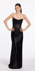 black-gunmetal/size/4/missy/Camille La Vie/Open Back Strapless Corset Shimmer Spandex Column Dress/front