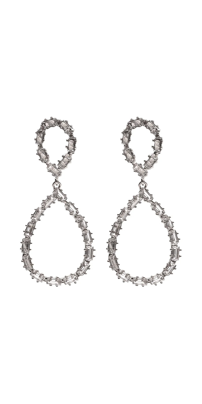 silver/one size/ Camille La Vie/Open Teardrop Cubic Zirconia Earrings /front