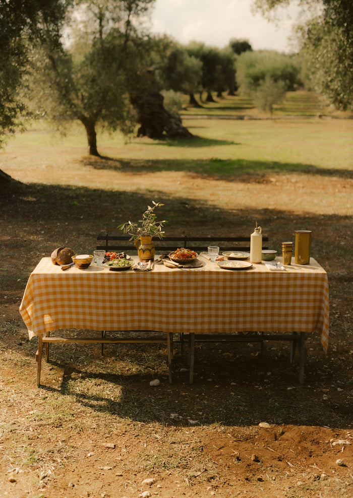 Orchard Check Linen Cotton Tablecloth | Mist/Cider