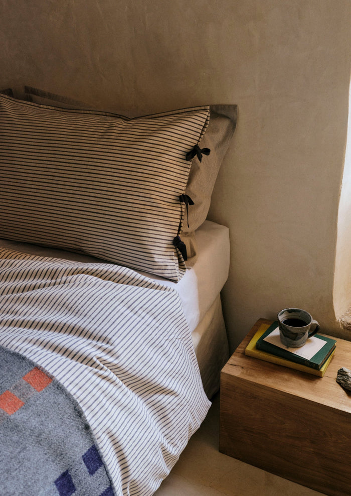 Organic Cotton Pajama Stripe Duvet Cover | Navy/Ecru