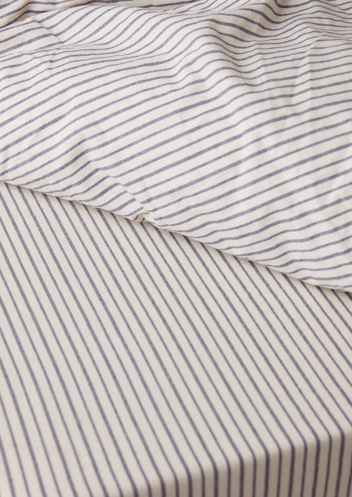 Organic Cotton Pajama Stripe Flat Sheet | Navy/Ecru