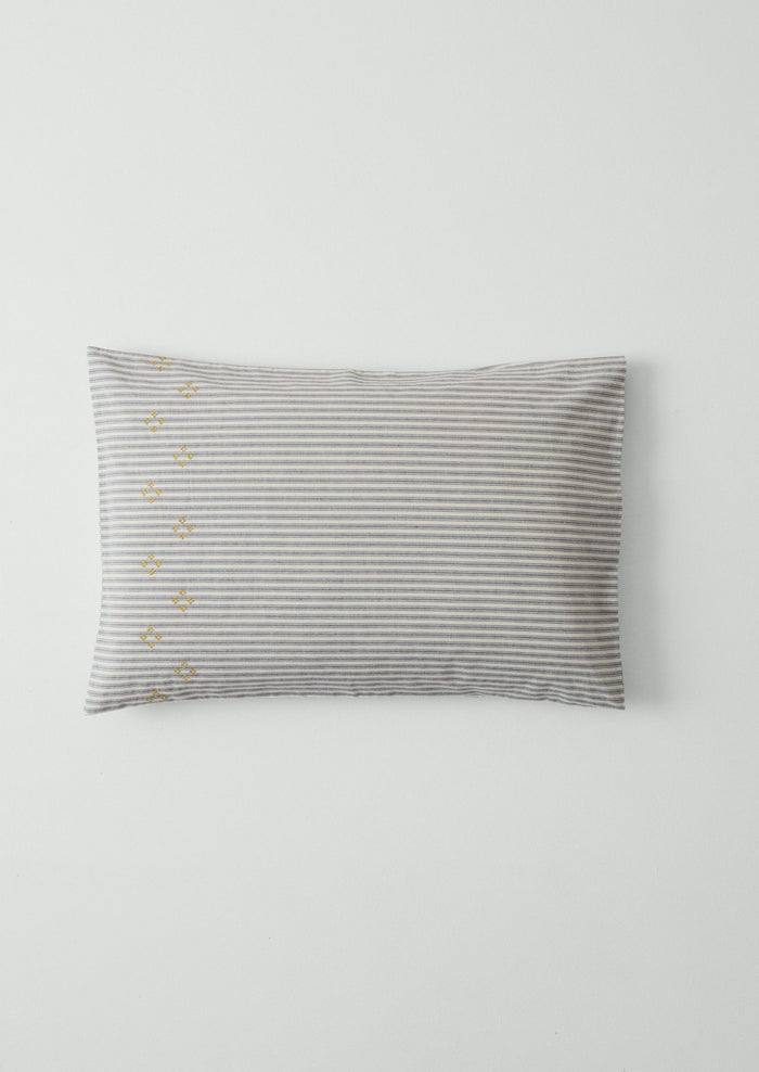 Organic Cotton Ticking Stripe Embroidered Housewife Pillowcase | Ecru/Graphite