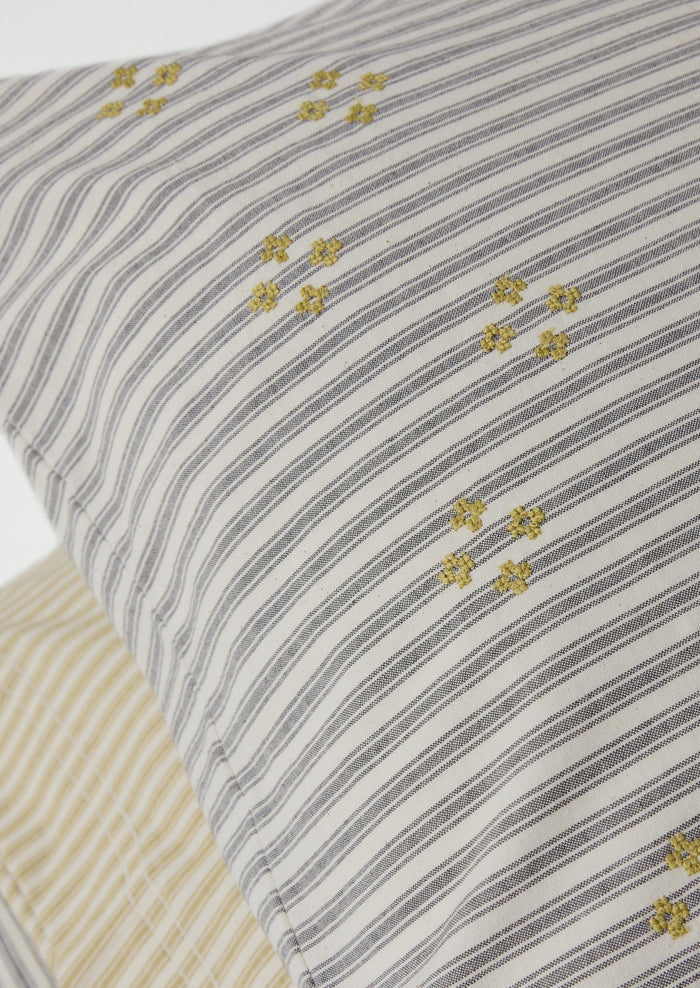 Organic Cotton Ticking Stripe Embroidered Housewife Pillowcase | Ecru/Graphite