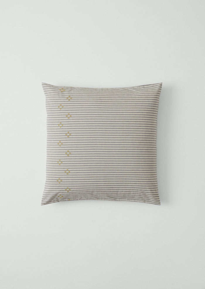 Organic Cotton Ticking Stripe Embroidered Square Pillowcase | Ecru/Graphite