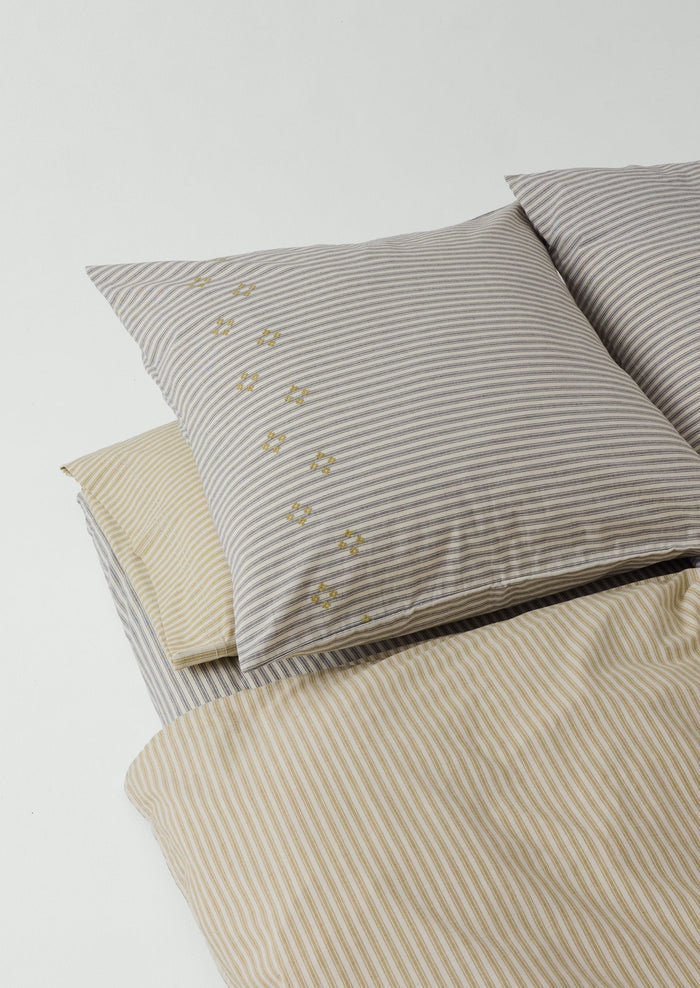 Organic Cotton Ticking Stripe Embroidered Square Pillowcase | Ecru/Graphite