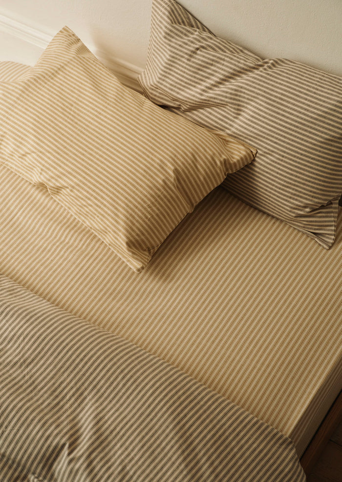 Organic Cotton Ticking Stripe Housewife Pillowcase | Ecru/Straw